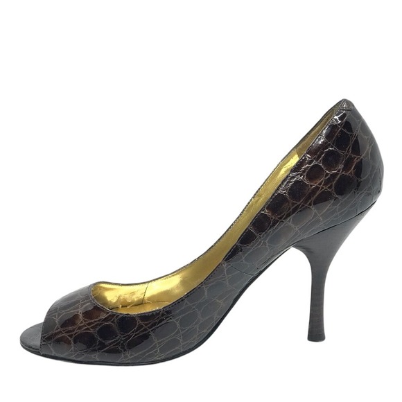 ENZO ANGIOLINI BROWN PATENT CROC PEEPTOE  PUMP - Picture 5 of 7